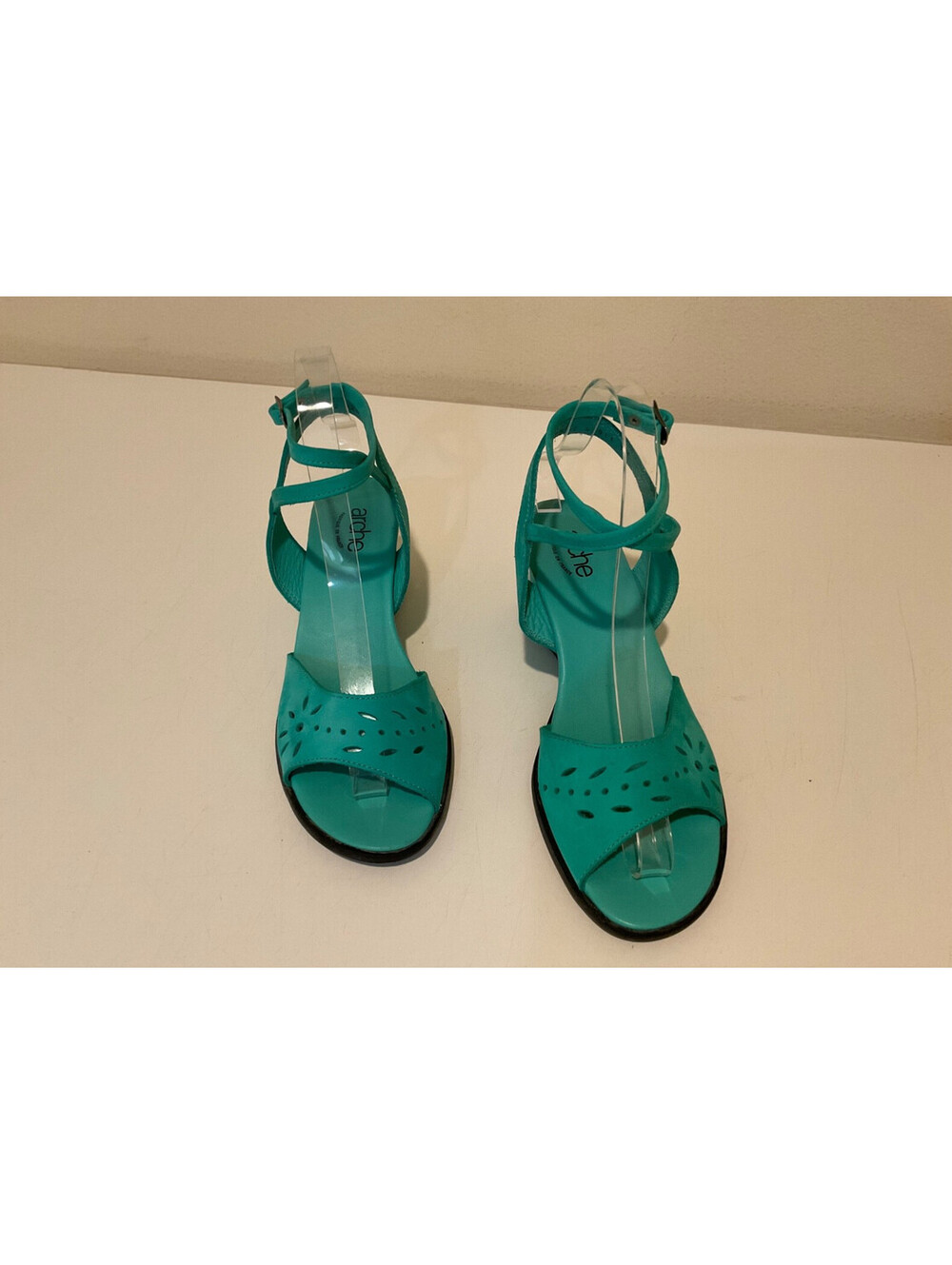 Arche France Turquoise Nubuck Leather Laser Cut Wedge Strappy Sandals EUR38 US7